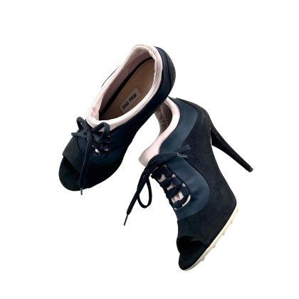 Miumiu Black Suede Peep Toe Booties  37