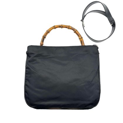 Gucci Bamboo Top Handle Canvas Two Way Bag