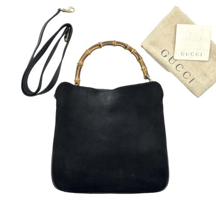 Gucci Bamboo Top Handle Suede Two Way Bag