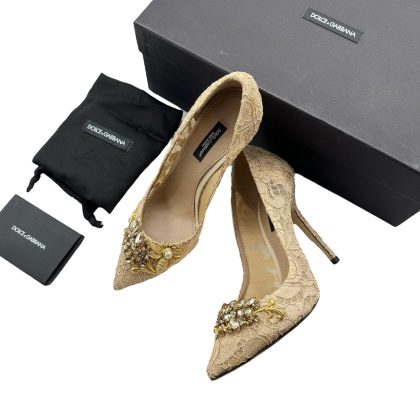 Dolce & Gabbana Lace Bellucci Crystal Embellished Heels 37