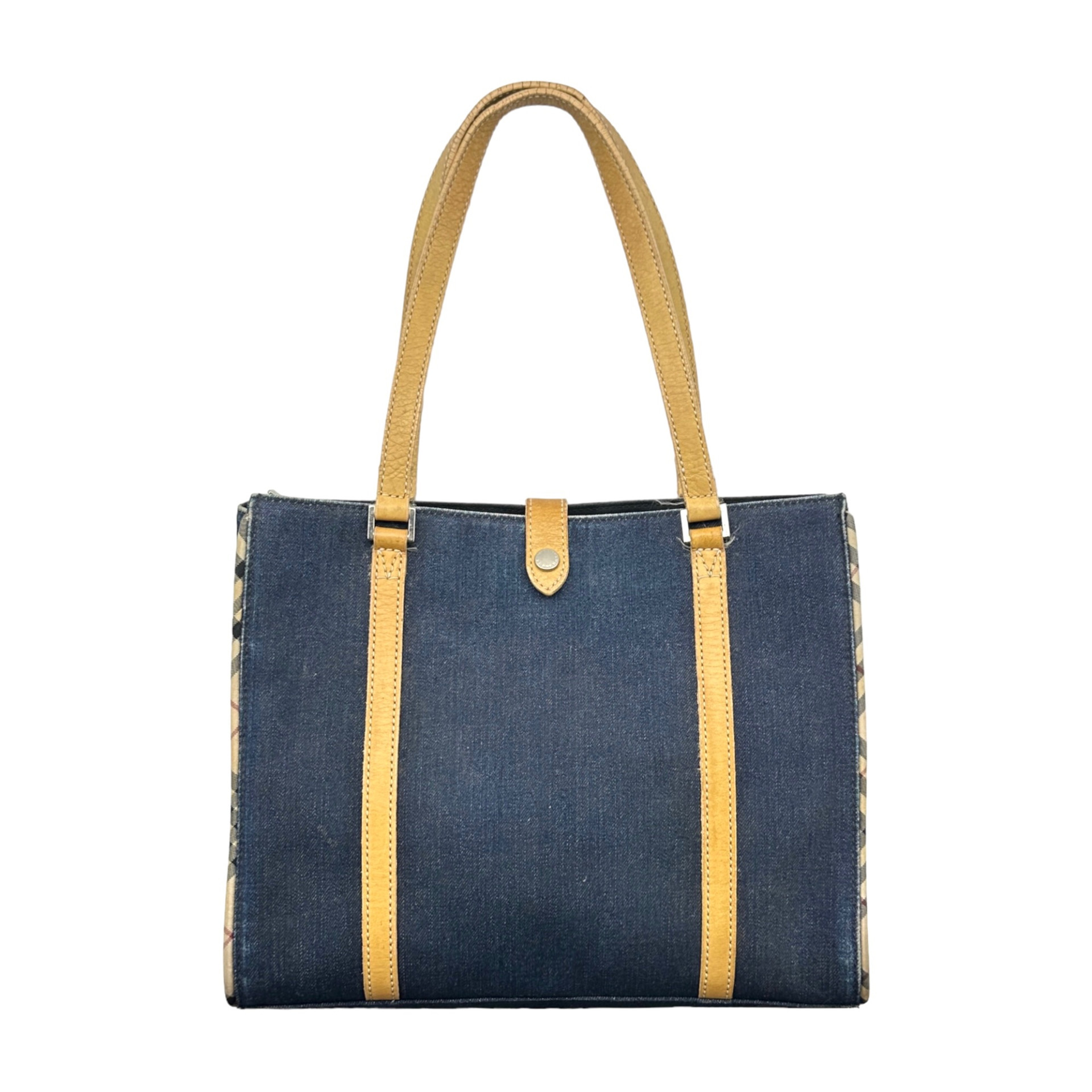 Burberry Leather Strap Denim Shoulder Tote Bag