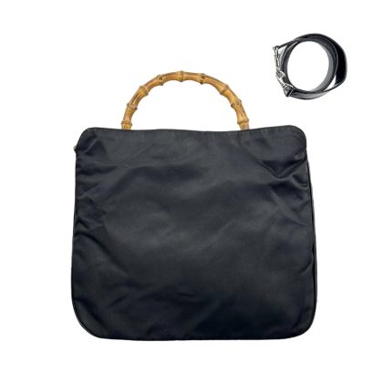 Gucci Bamboo Top Handle Canvas Two Way Bag