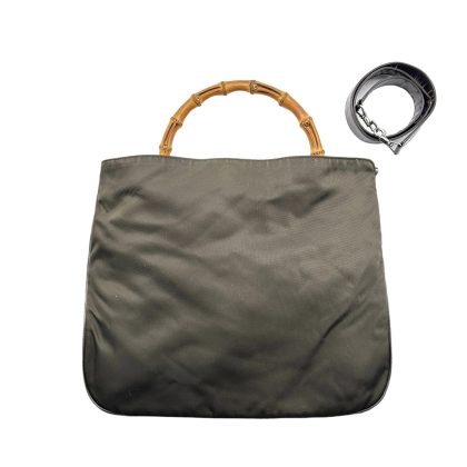 Gucci Bamboo Top Handle Canvas Two Way Bag
