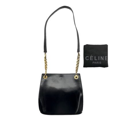 Celine Circle Logo Drawstring Chain Leather Shoulder Bag