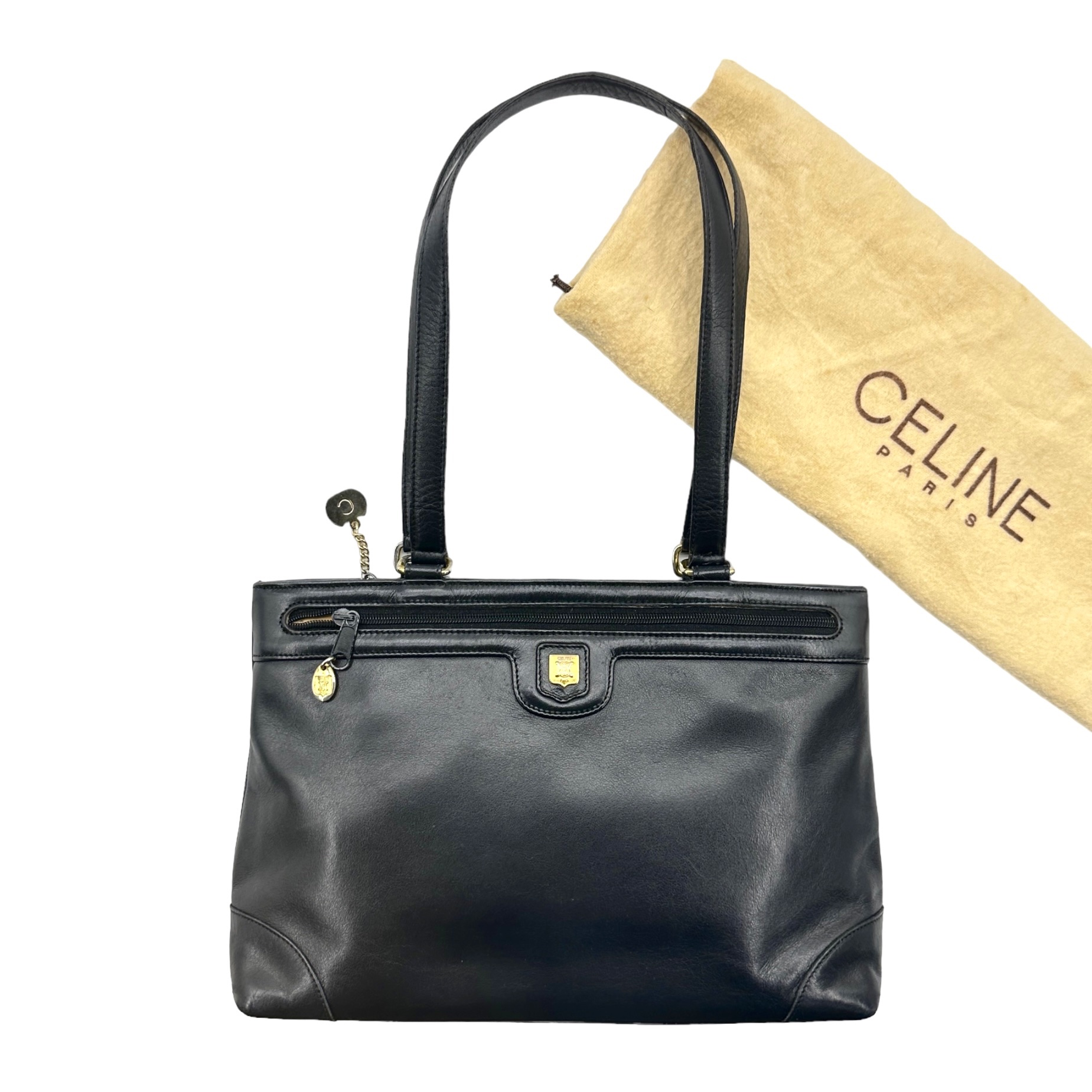 Celine Front Zip Leather Shoulder Bag