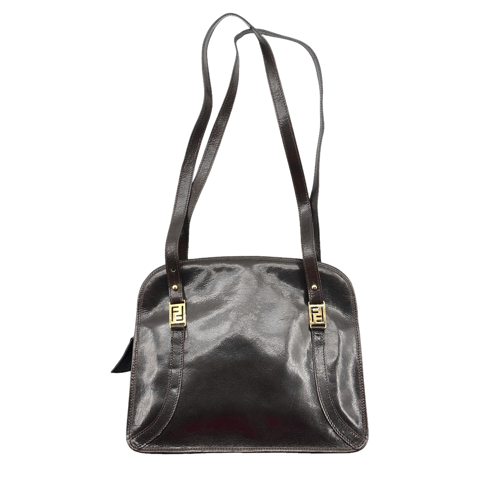 Fendi FF Logo Patent Leather Shoulder Bag