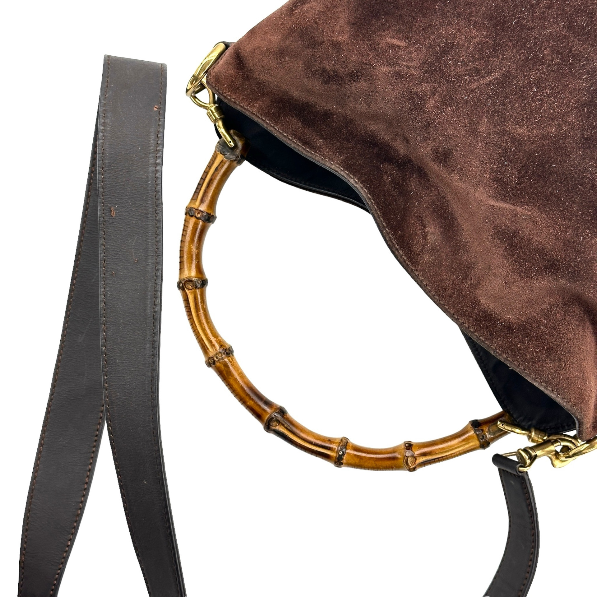 Gucci Bamboo Handle Suede Two Way Bag - Image 6