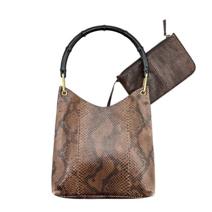 Gucci Black Bamboo Handle Snakeskin Handbag