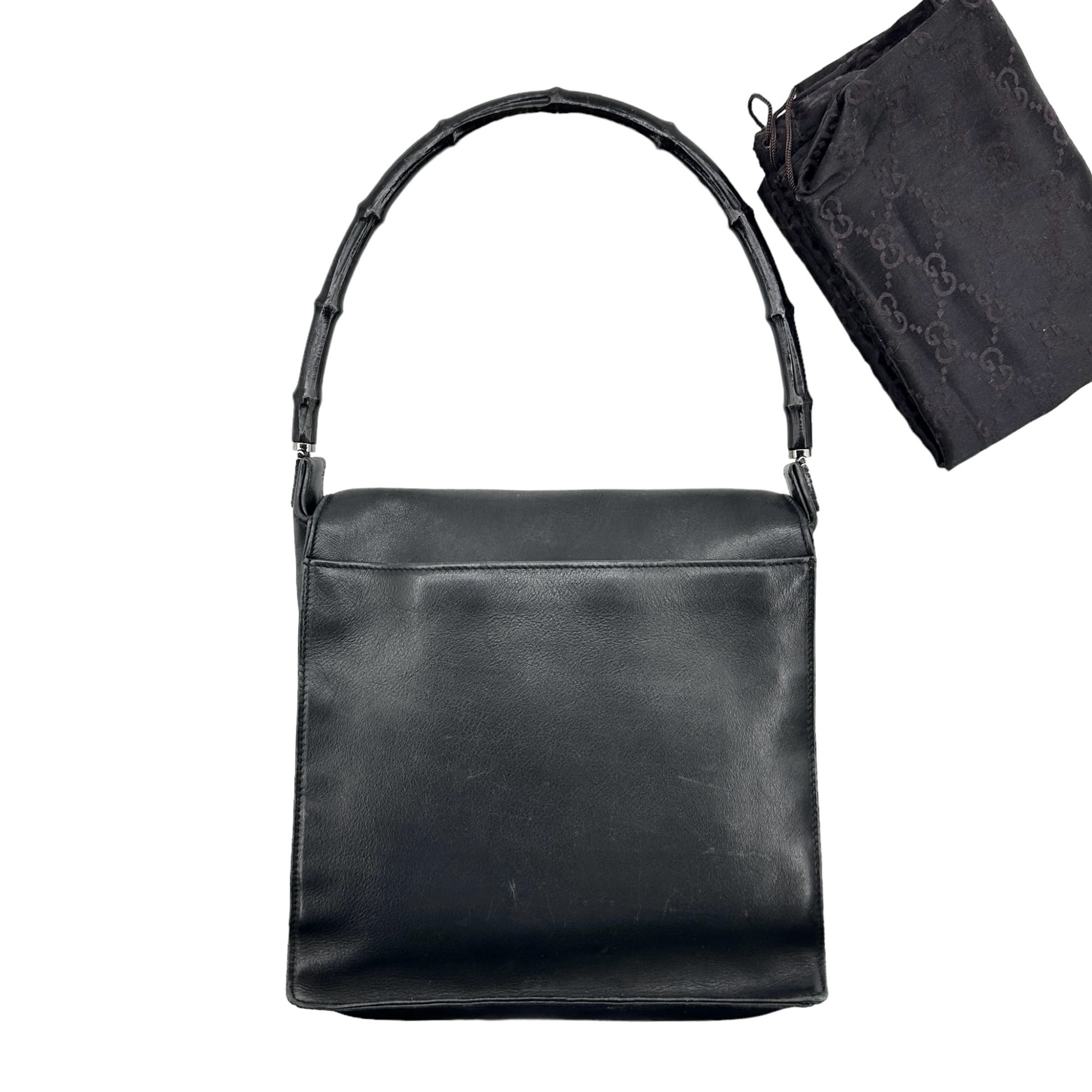 Gucci Black Bamboo Handle Double Side Leather Shoulder Bag - Image 2