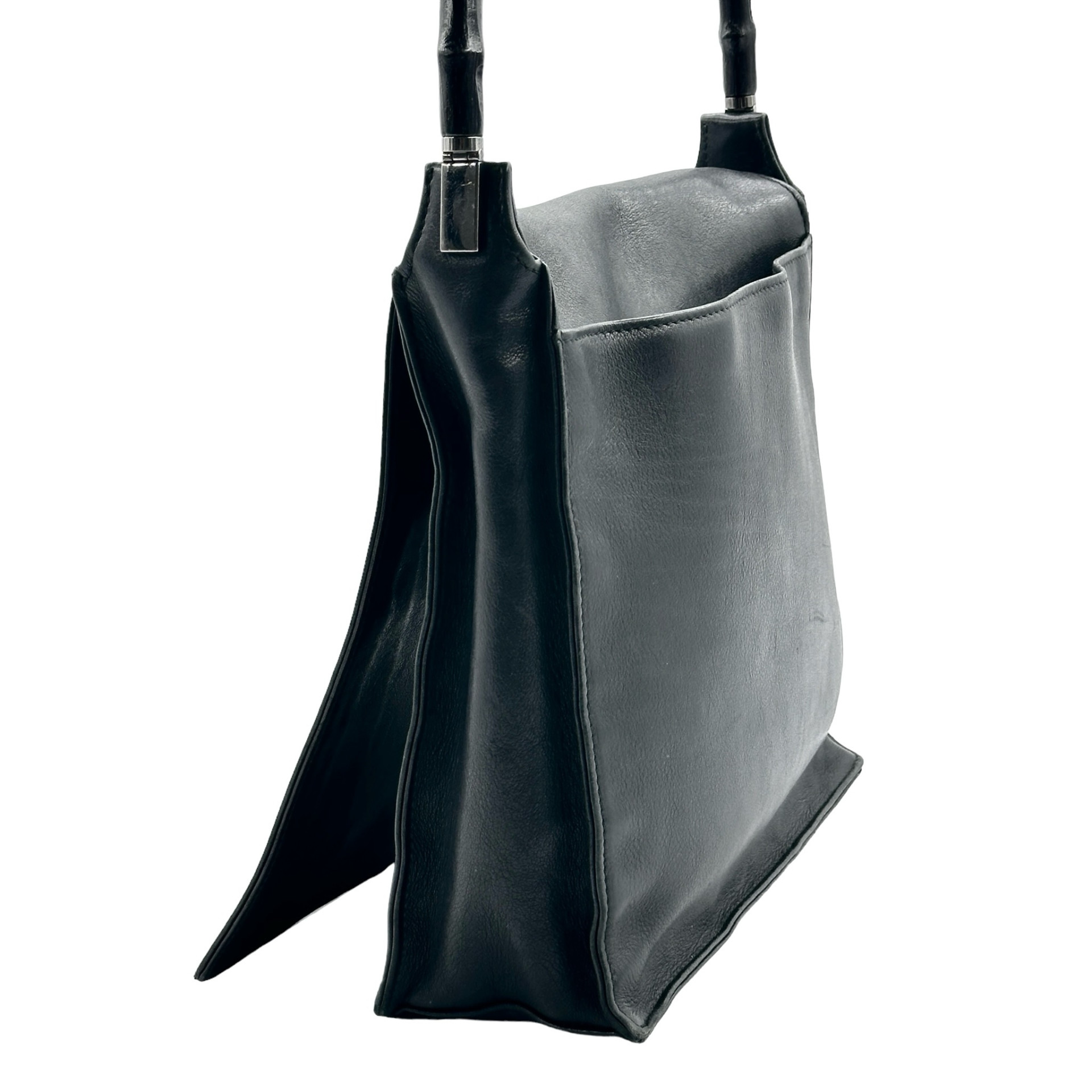 Gucci Black Bamboo Handle Double Side Leather Shoulder Bag - Image 3