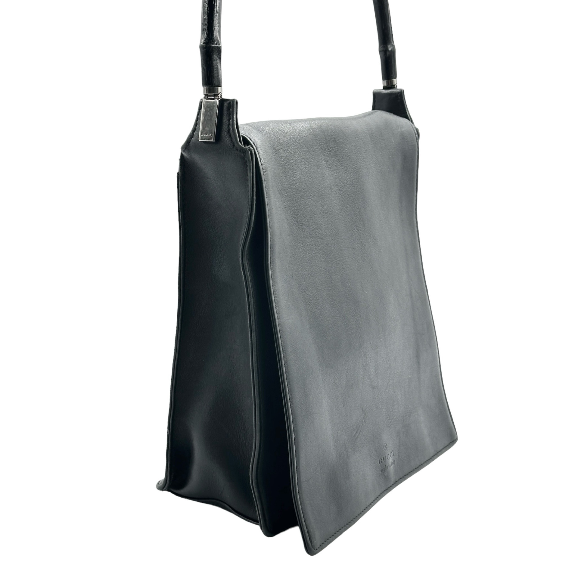 Gucci Black Bamboo Handle Double Side Leather Shoulder Bag - Image 4