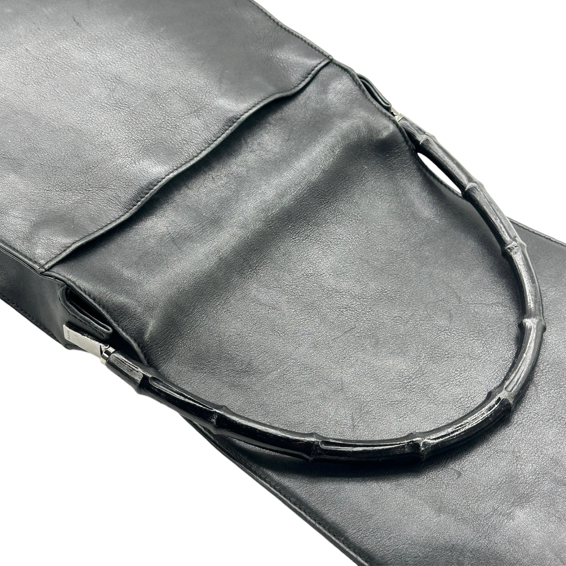 Gucci Black Bamboo Handle Double Side Leather Shoulder Bag - Image 6