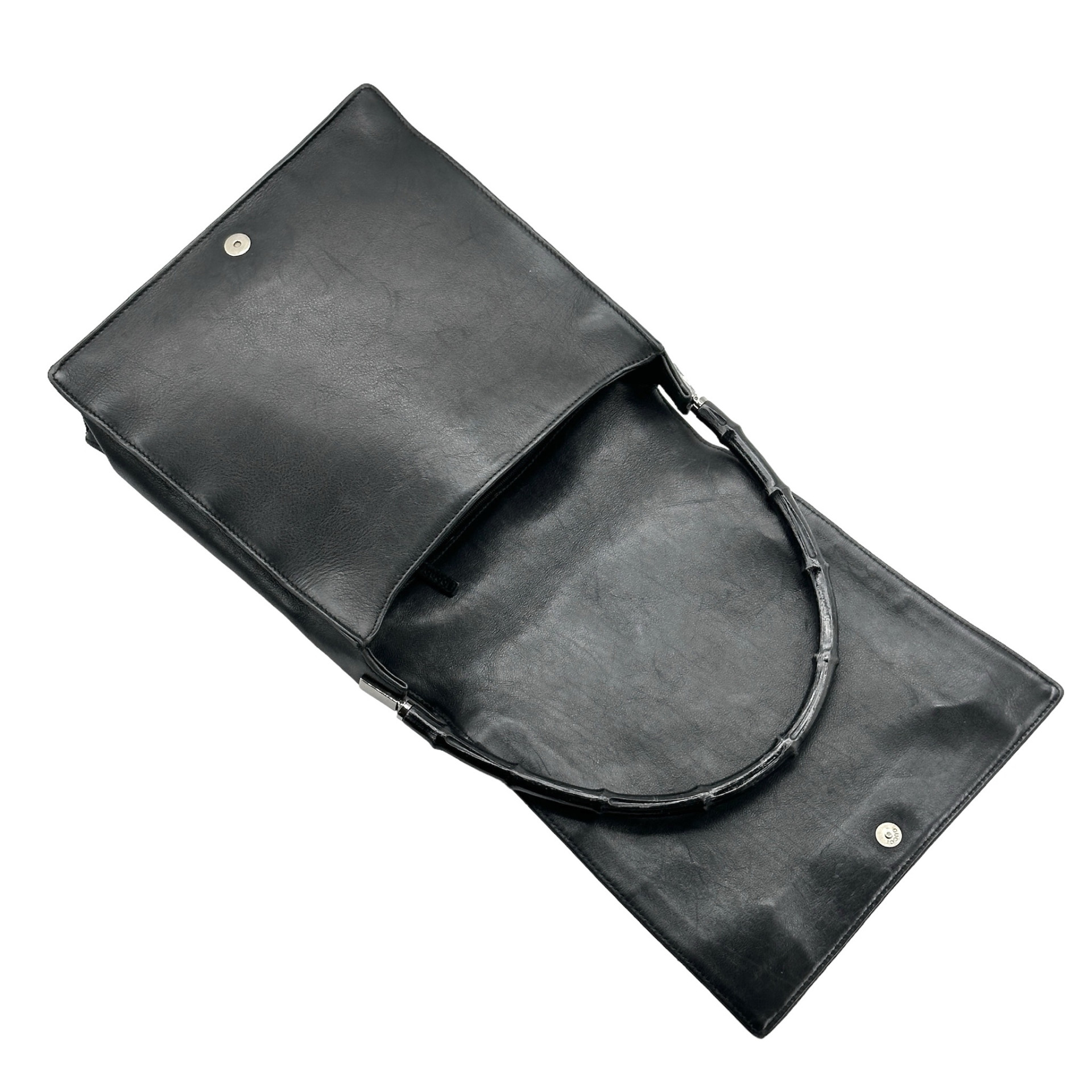 Gucci Black Bamboo Handle Double Side Leather Shoulder Bag - Image 7
