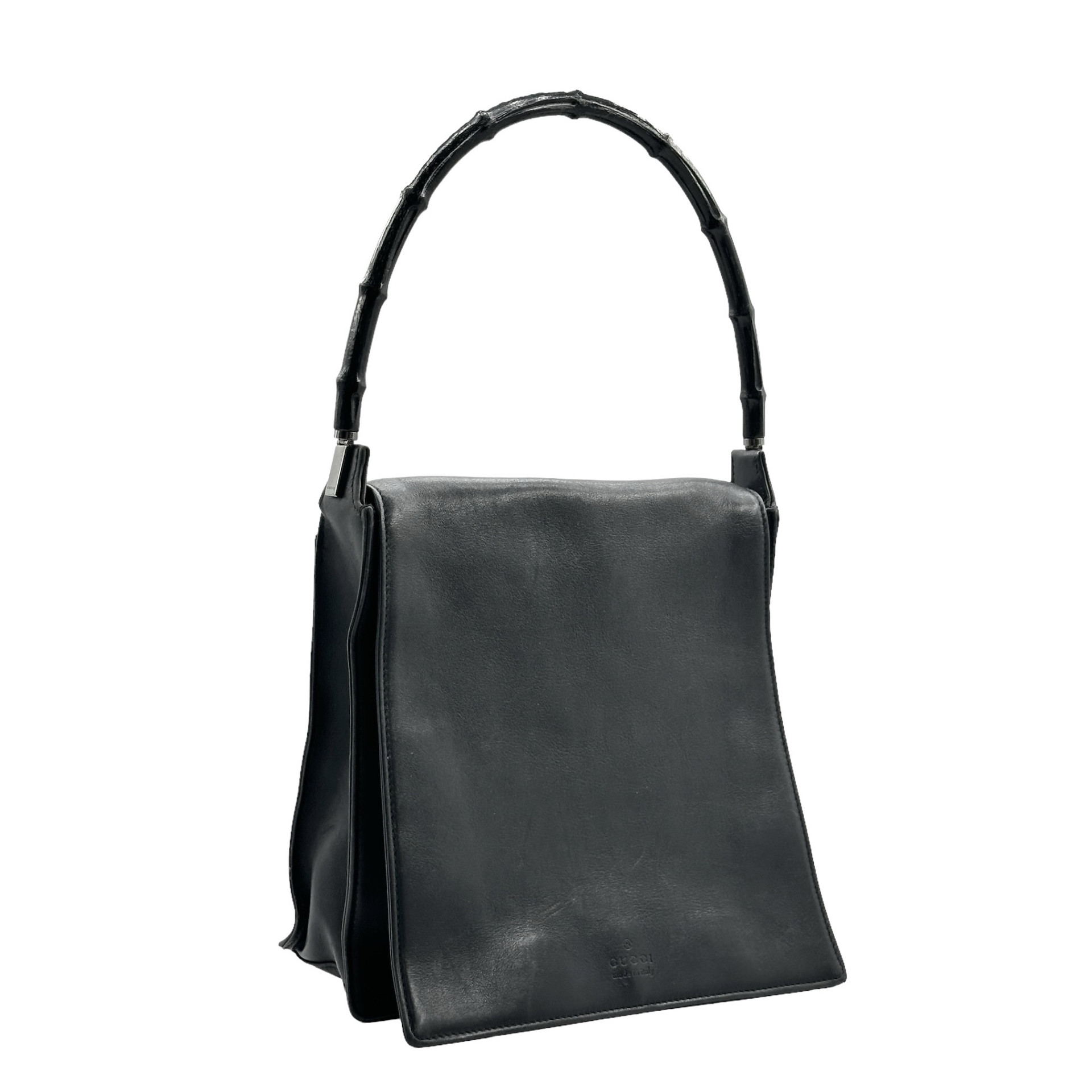 Gucci Black Bamboo Handle Double Side Leather Shoulder Bag - Image 8