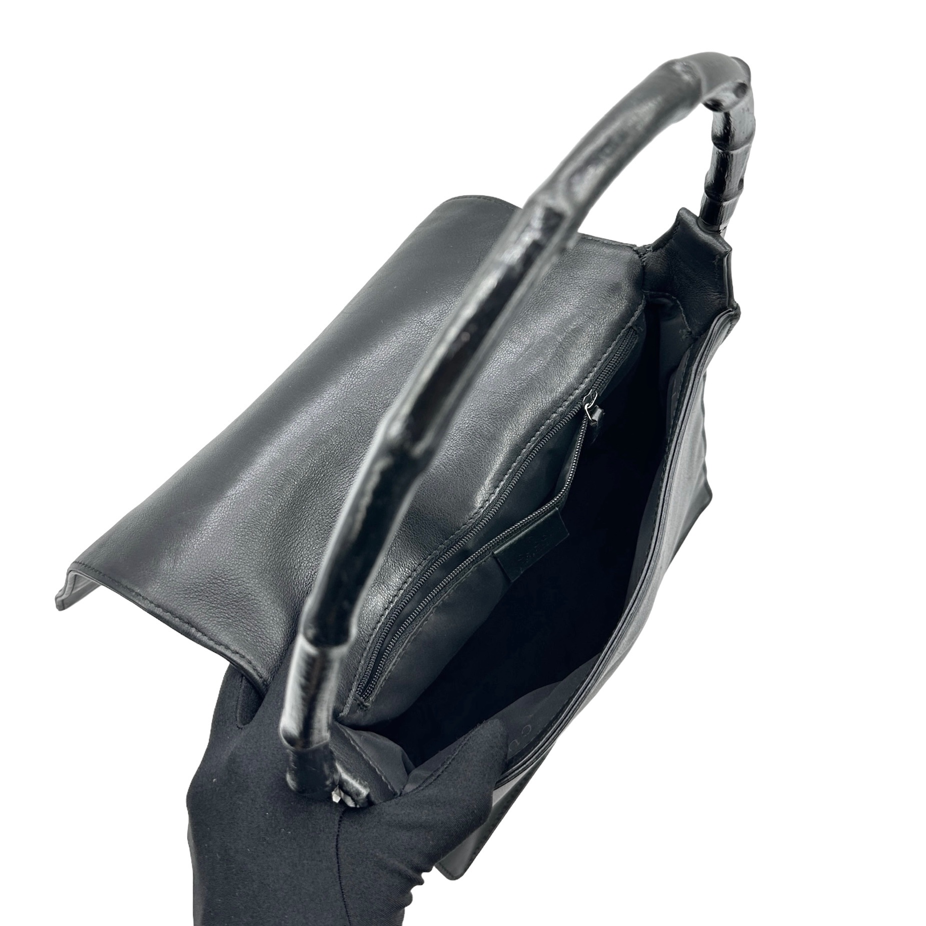 Gucci Black Bamboo Handle Double Side Leather Shoulder Bag - Image 9