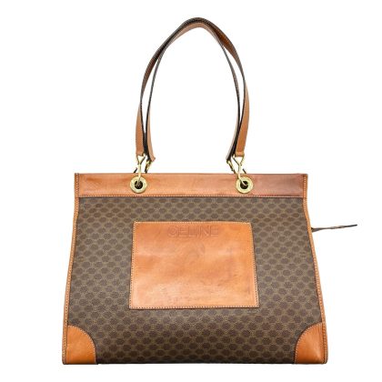 Celine Front Logo Leather Strap Shoulder Tote Bag