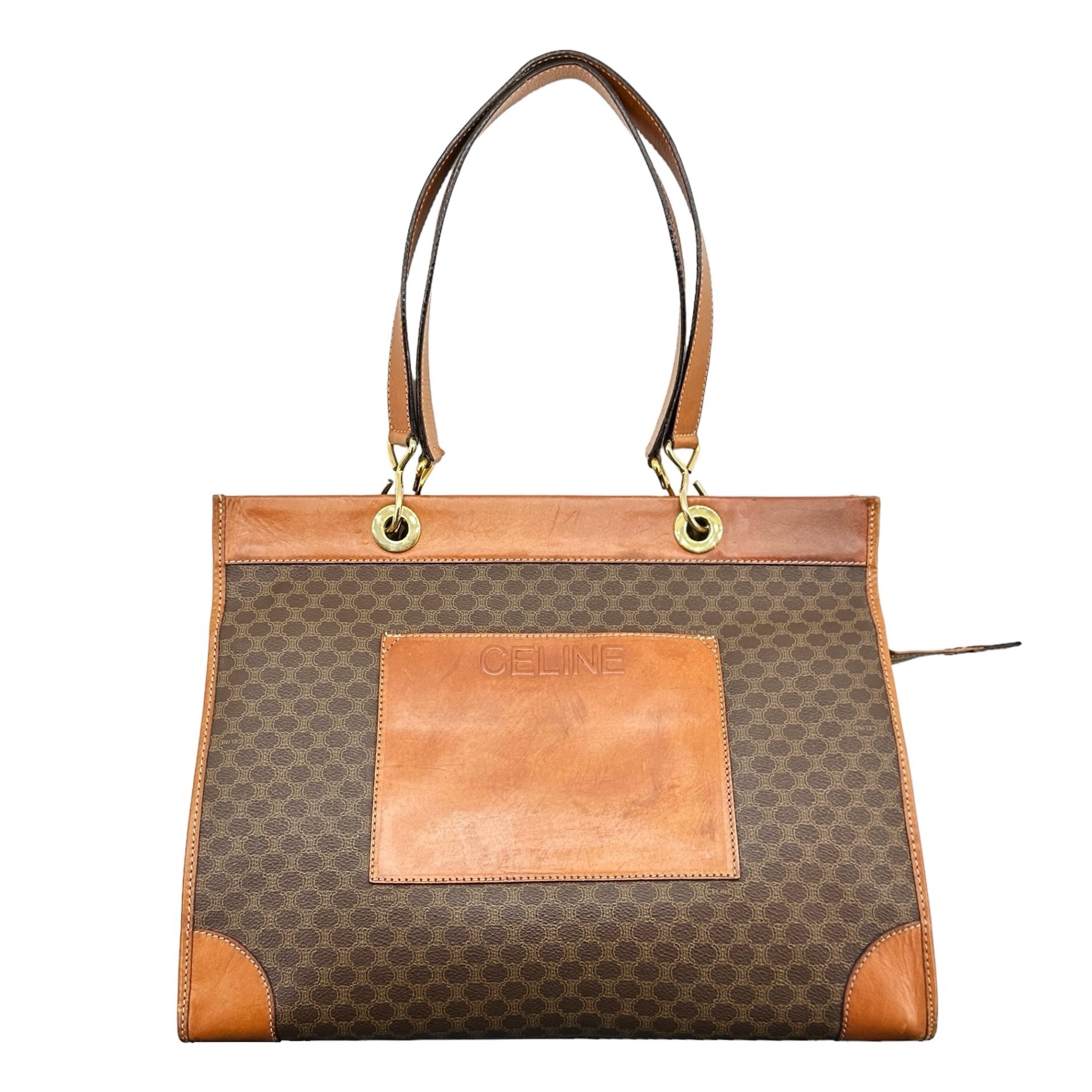 Celine Front Logo Leather Strap Shoulder Tote Bag
