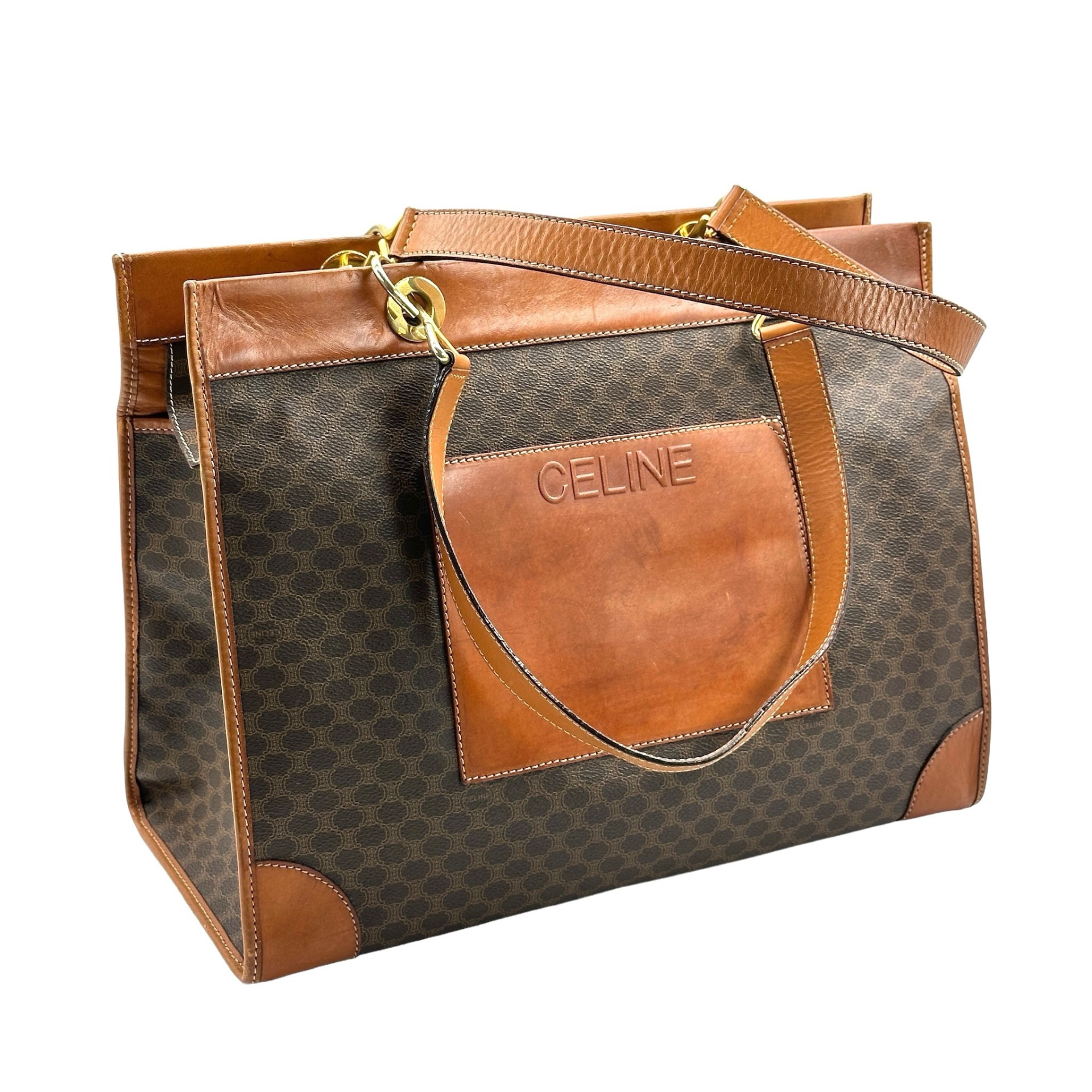 Celine Front Logo Leather Strap Shoulder Tote Bag - Image 8