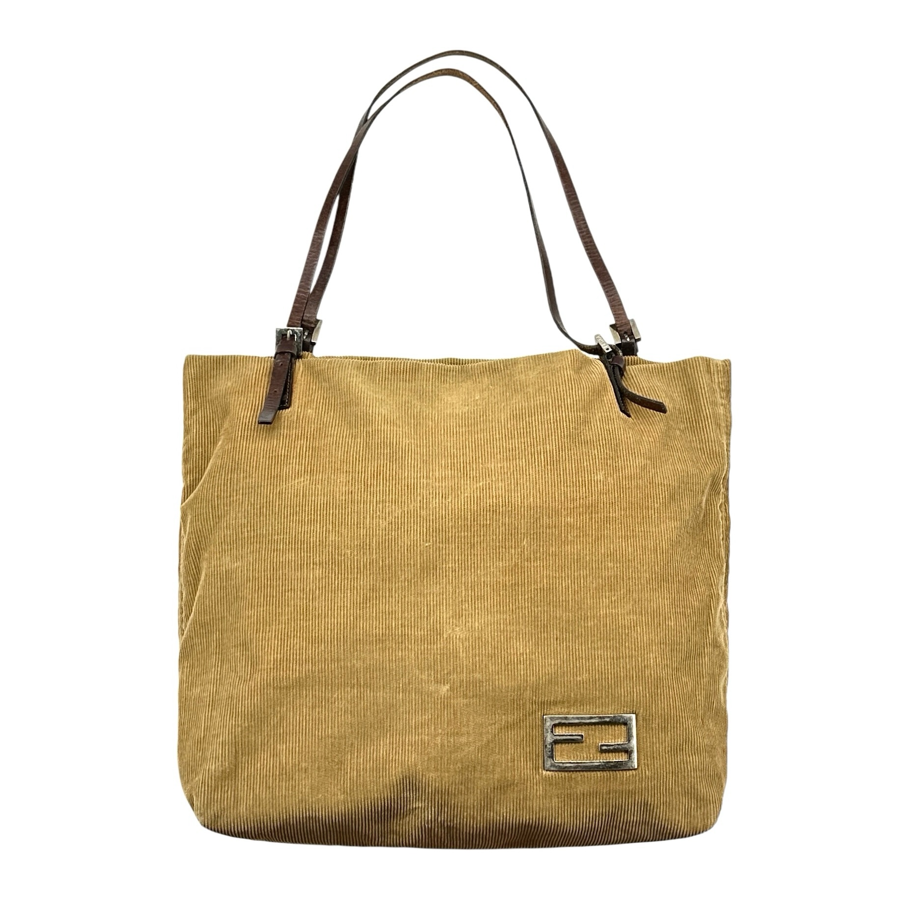 Fendi FF Logo Corduroy Leather Strap Tote Bag