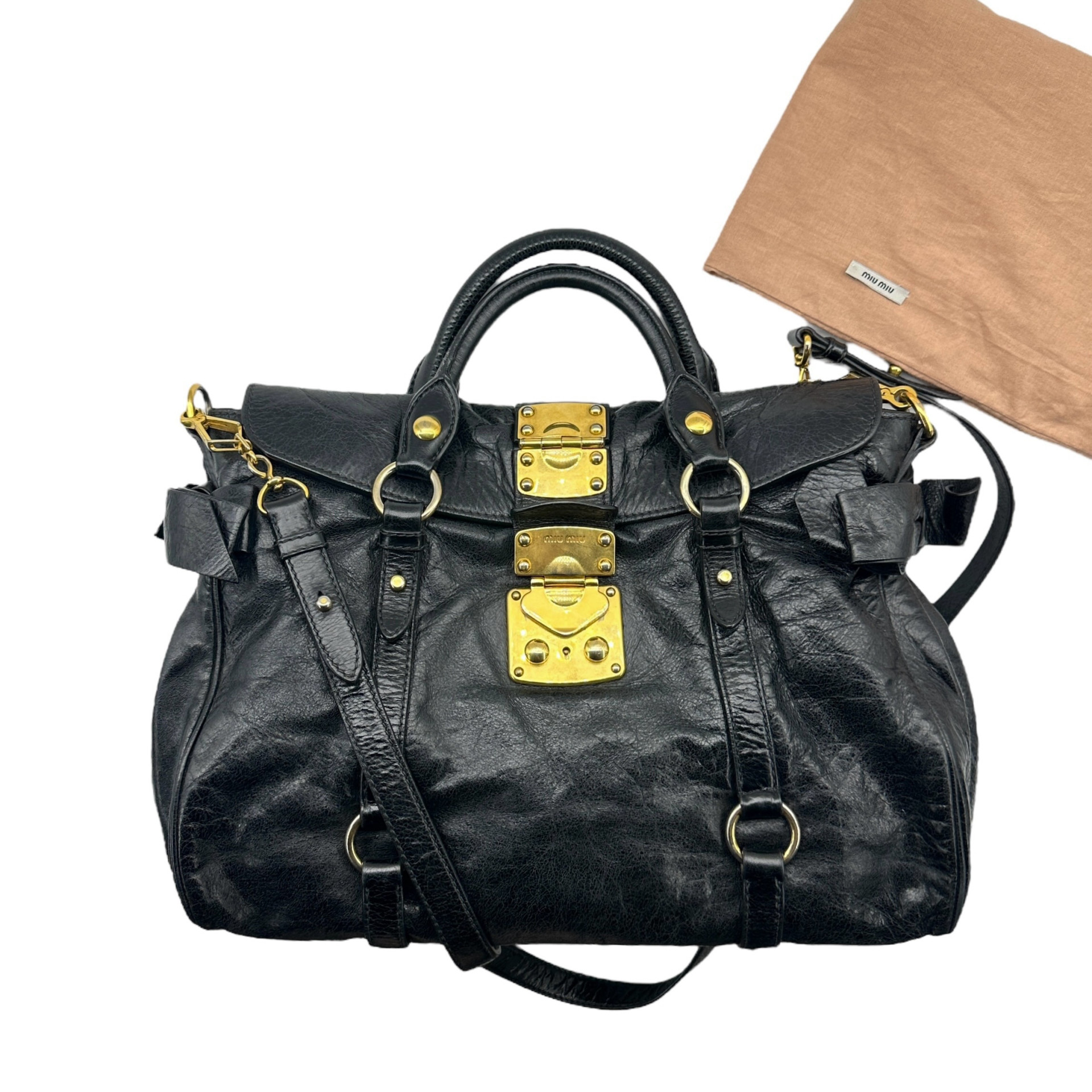 Miu Miu Bow Satchel Double Side Leather Two Way Bag
