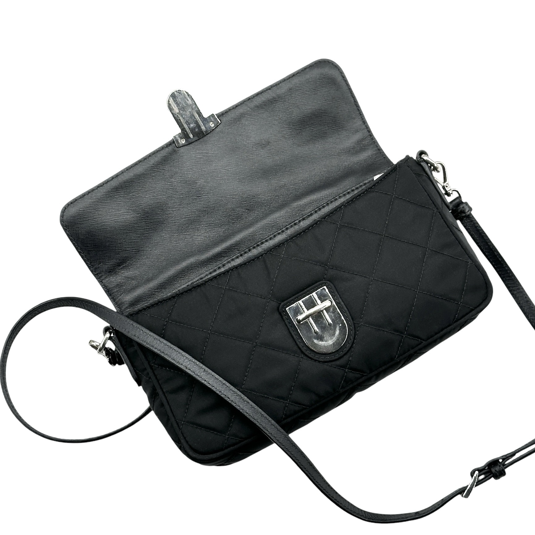 Prada Pushlock Quilted Nylon Flap Bag - Image 8