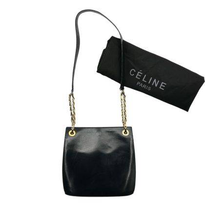 Celine Circle Logo Drawstring Chain Leather Shoulder Bag