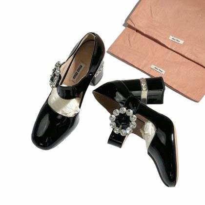 Miu Miu Patent Leather Crystal Ballet Pumps 36.5