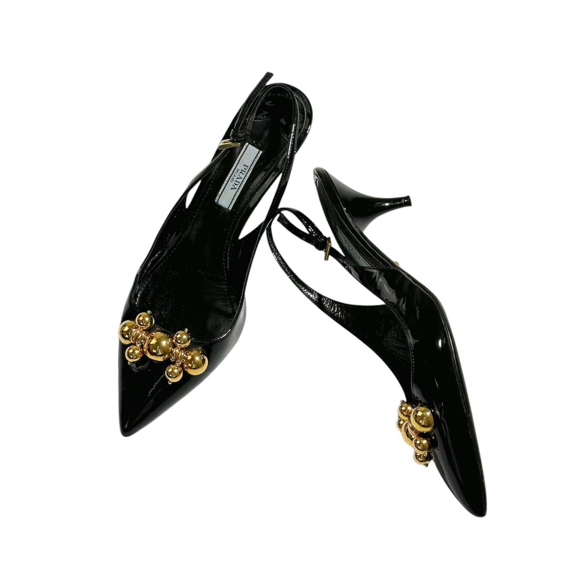 Prada Patent Leather Camoscio Slingback Heels 37