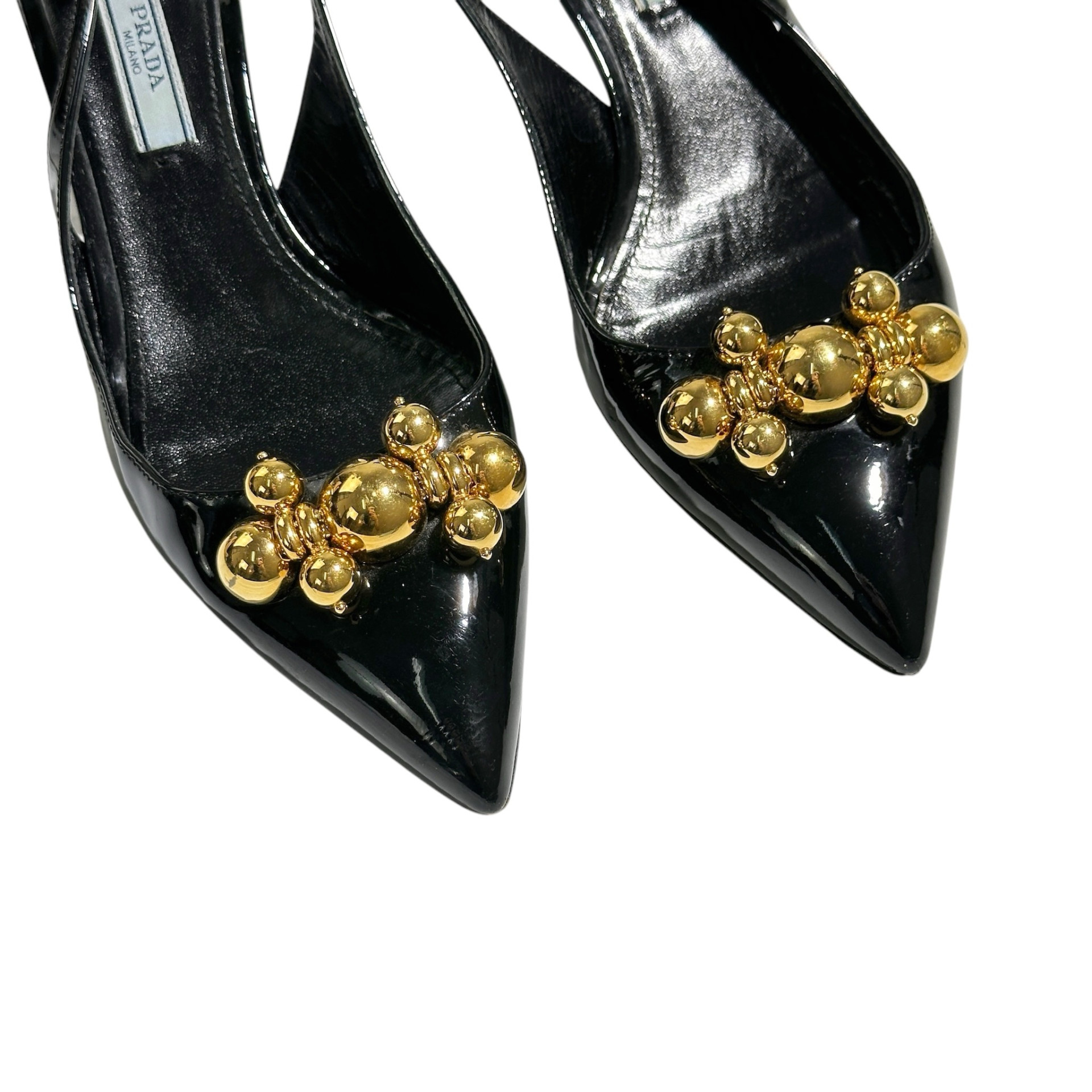 Prada Patent Leather Camoscio Slingback Heels 37 - Image 4