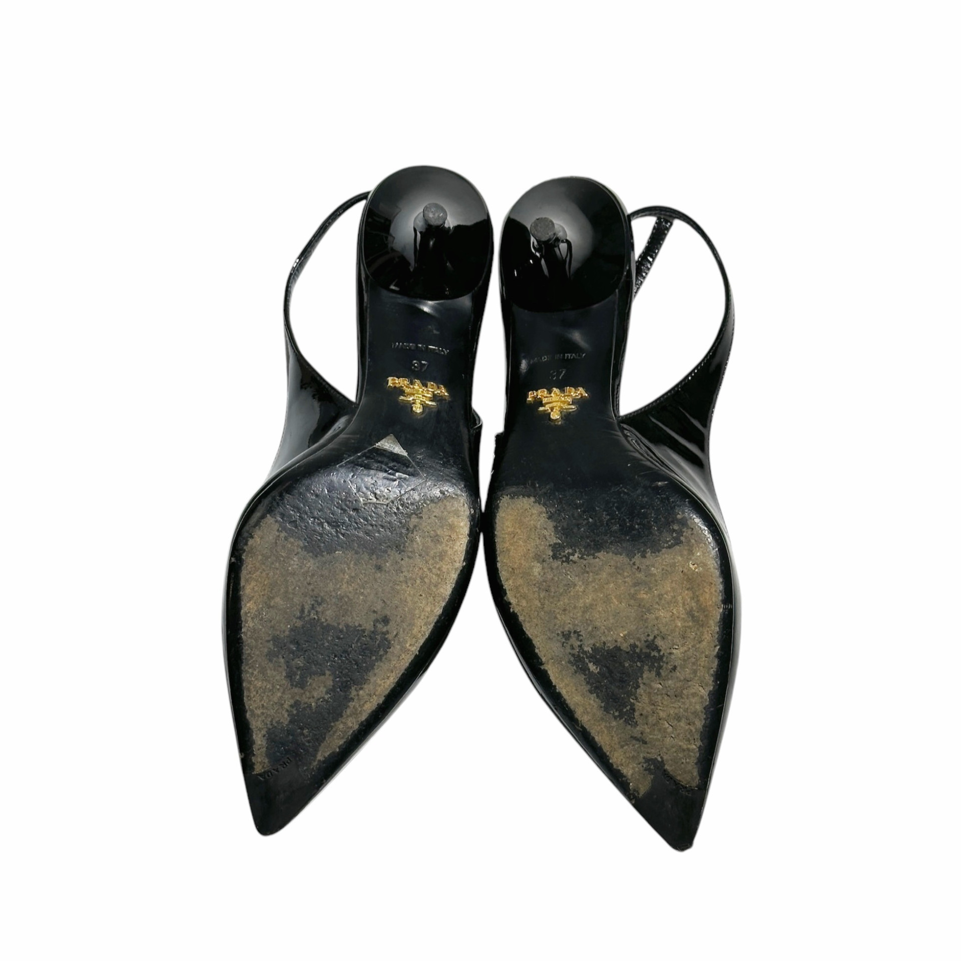 Prada Patent Leather Camoscio Slingback Heels 37 - Image 7