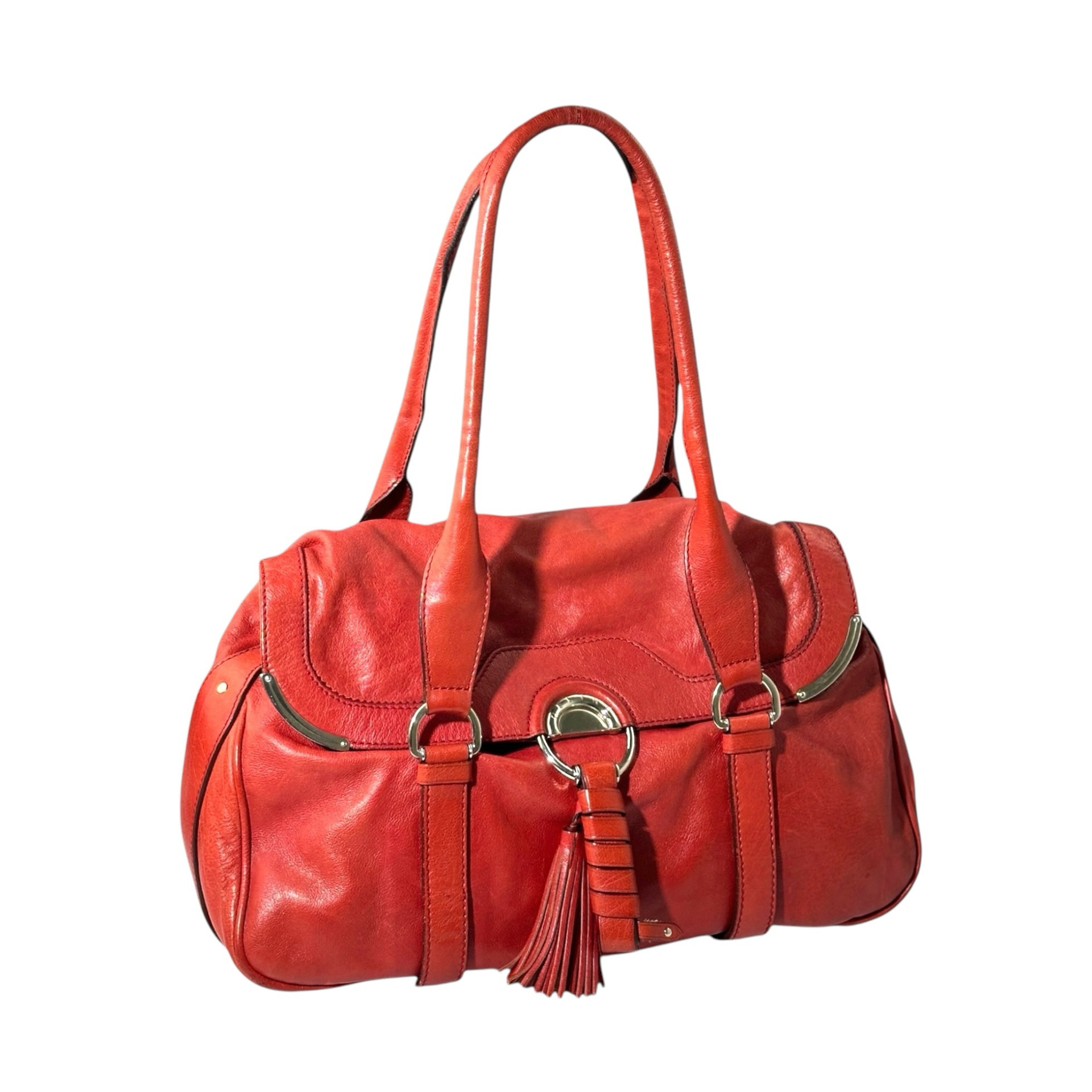 Celine Leather Flap Tassel Shoulder Boston Bag - Image 3