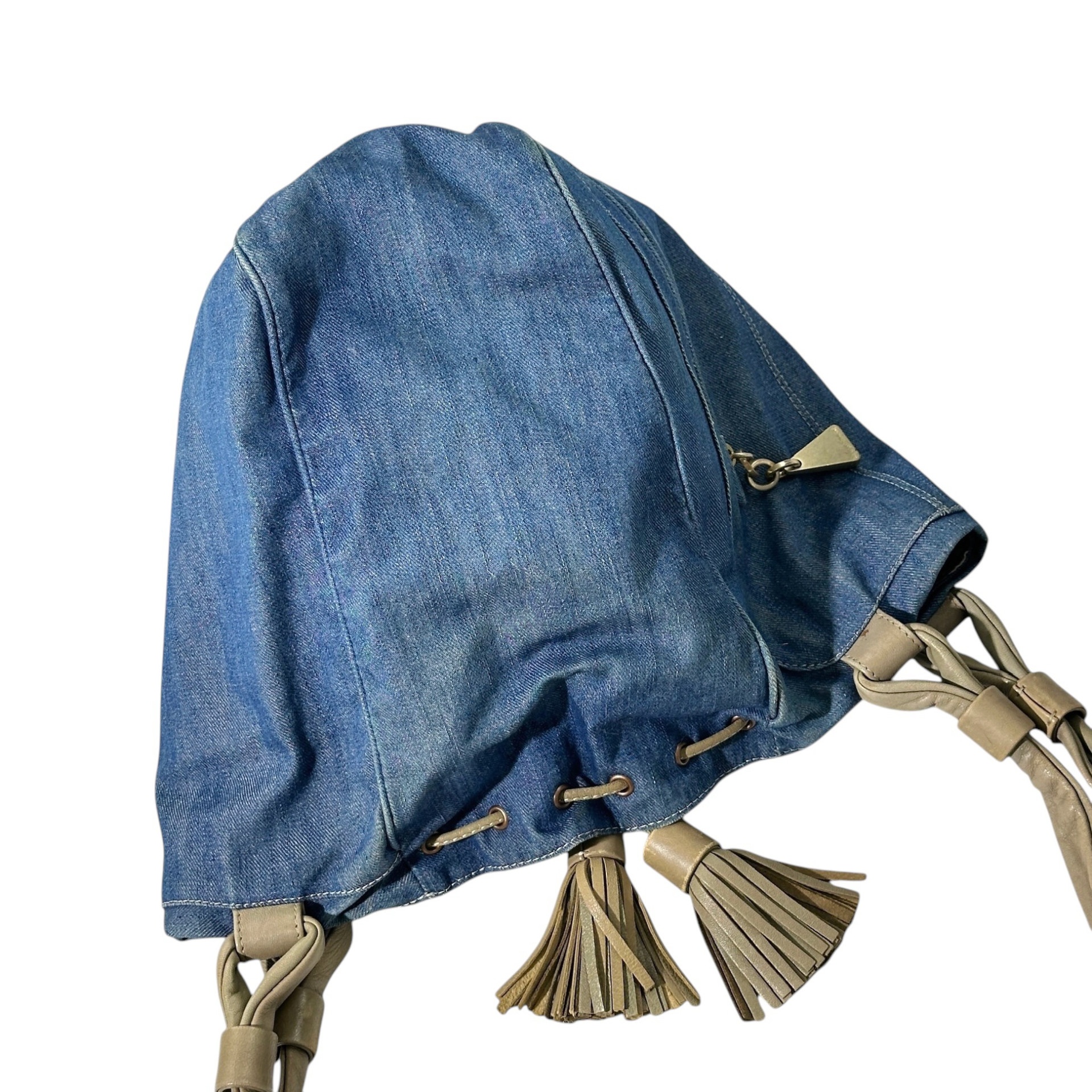 See By Chloe Double Zipper Tassel Denim Tote Bag - Image 5