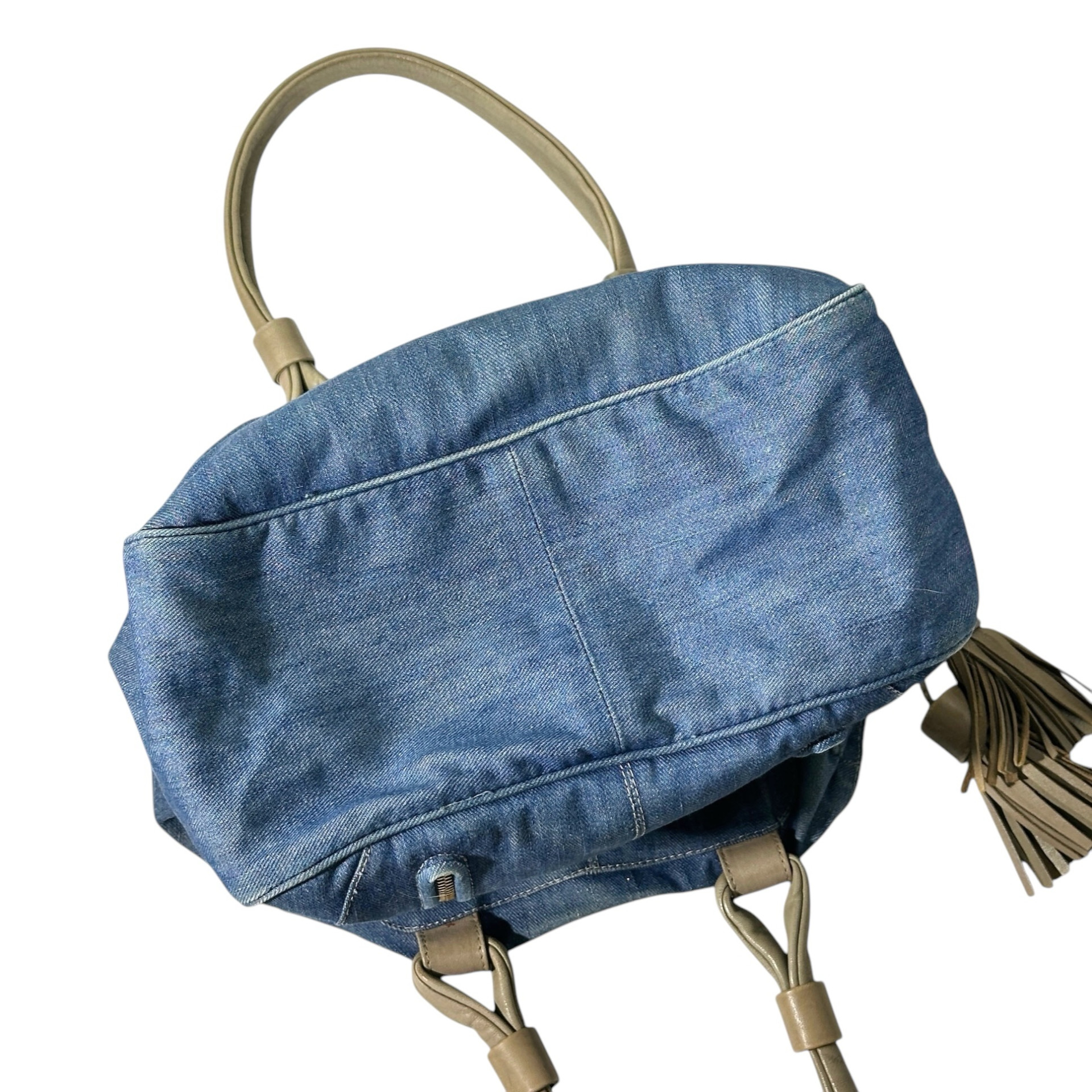 See By Chloe Double Zipper Tassel Denim Tote Bag - Image 7